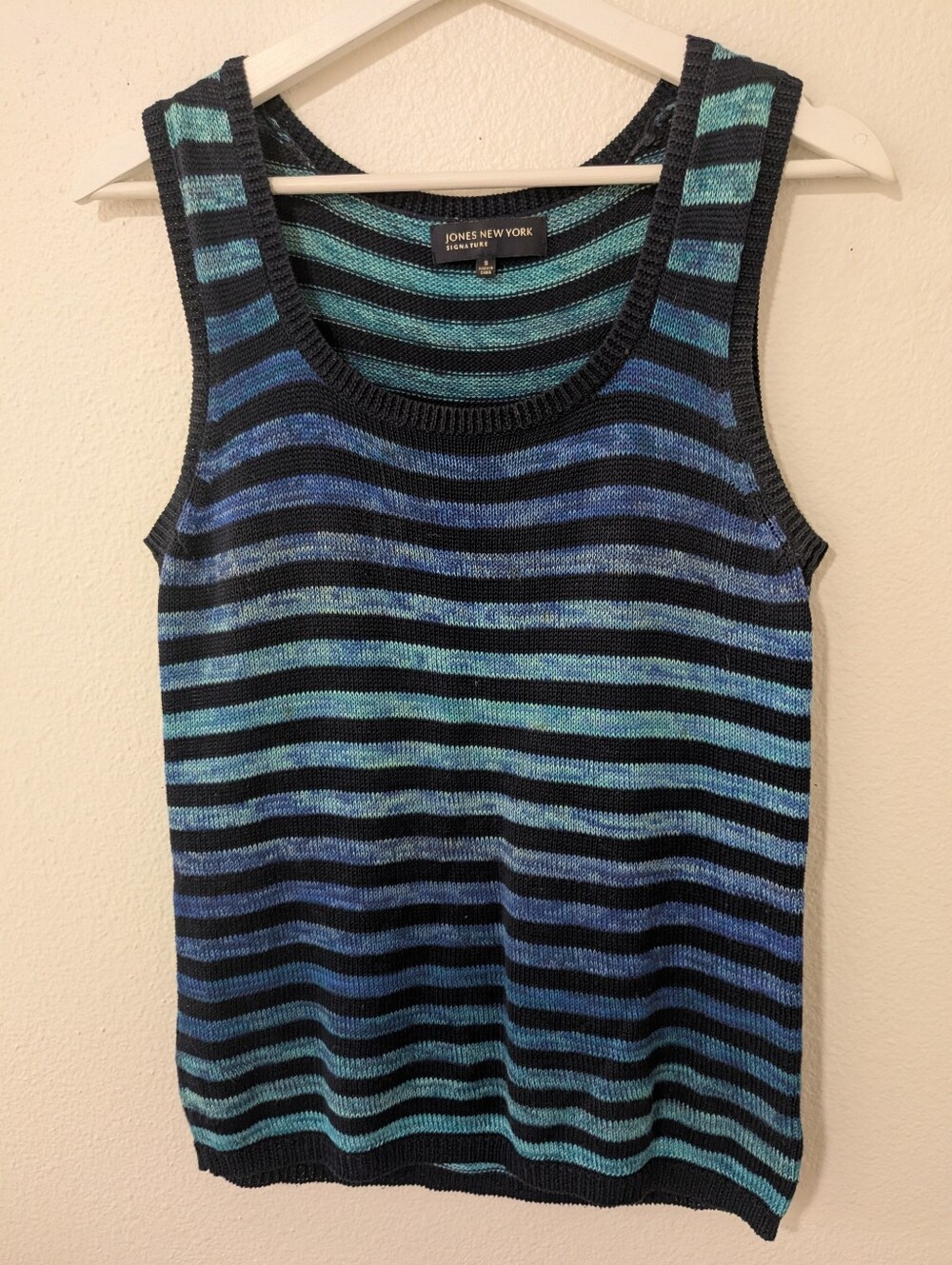 Jones New York Striped Blue & Teal Knit Tank